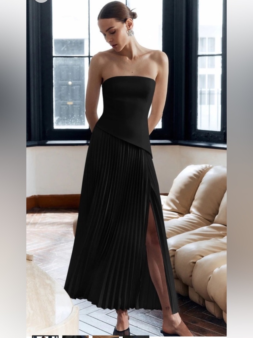 Commense Solid Pleated Strapless Split Dress Size Large NWT - Picture 9 of 9